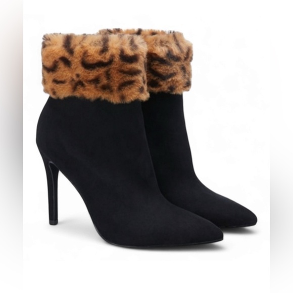 Shoe Dazzle Shoes Lilah Heeled Bootie‎ Black Caviar Leopard pointed toe stilleto - Picture 3 of 10